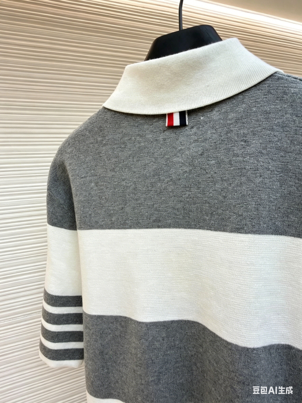 Thom Browne Polo — Wide-Striped, 100% Cotton, Short-Sleeve; Size M